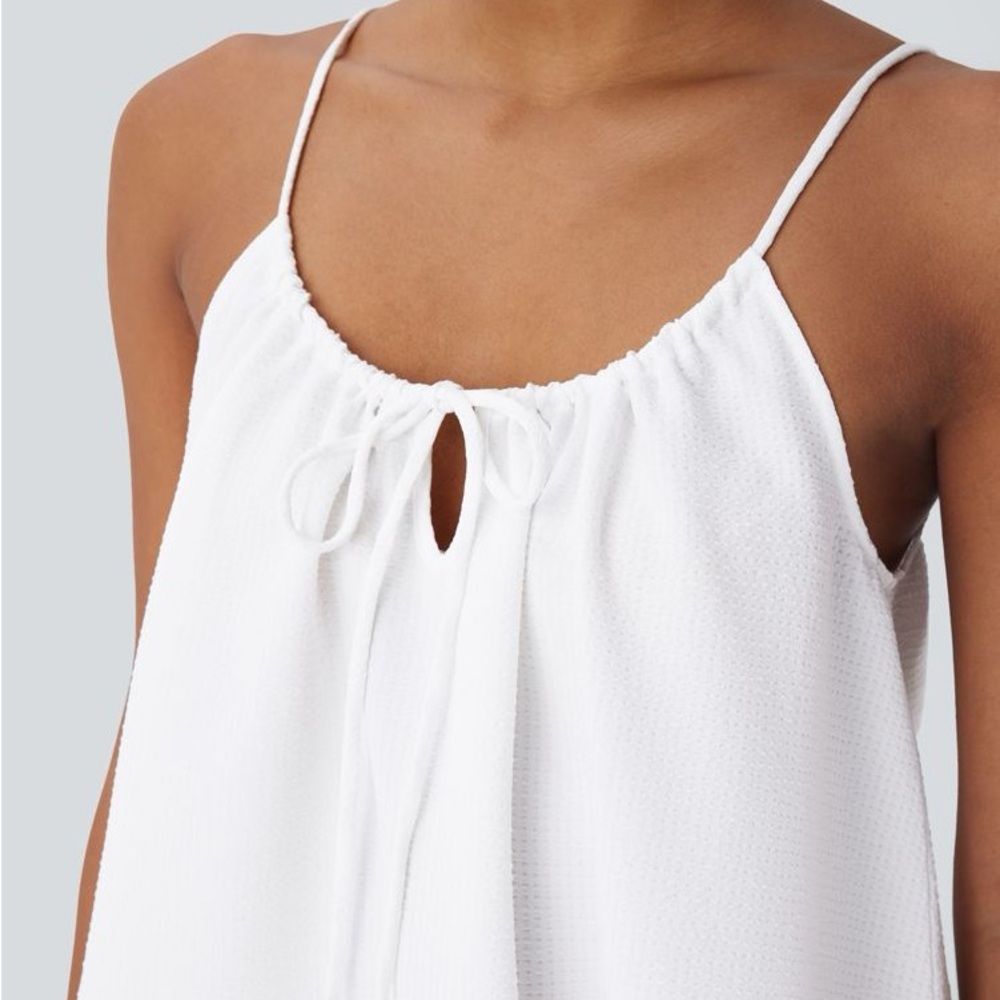HALARA White Spaghetti Strap Mini Dress with Keyhole Tie - Picture 4 of 6